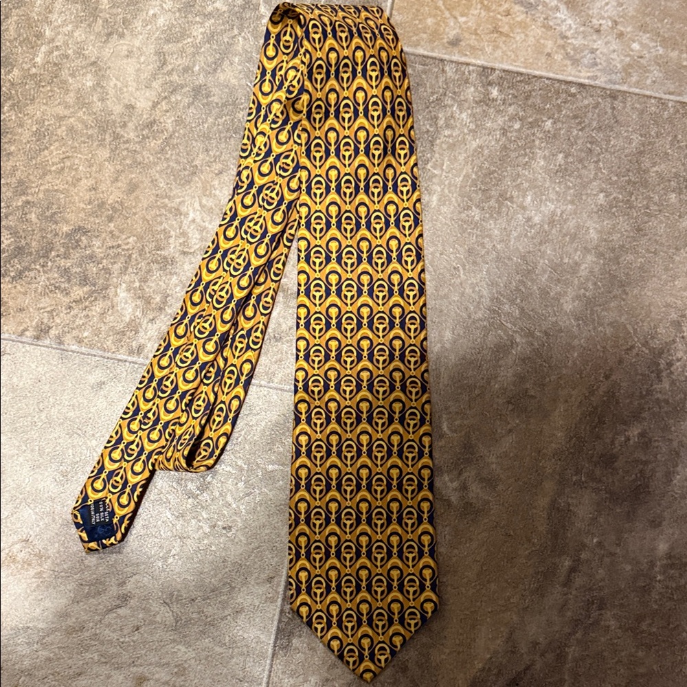 Gucci Navy Gold Patterned Tie